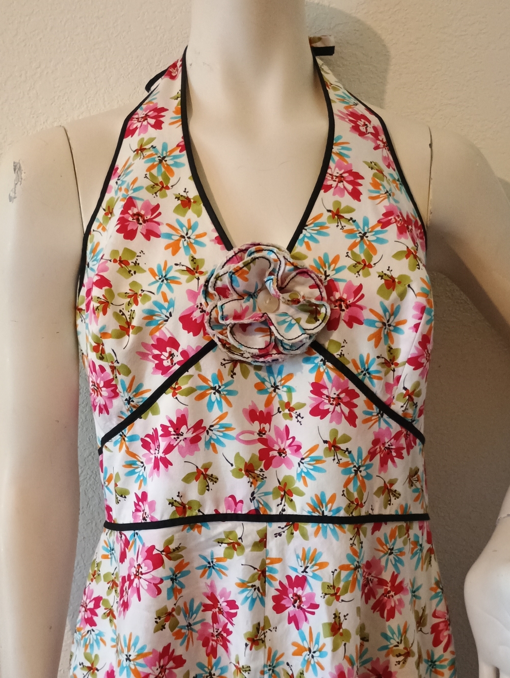 Floral Halter Midi Dress - Pink/White - Picture 5 of 9
